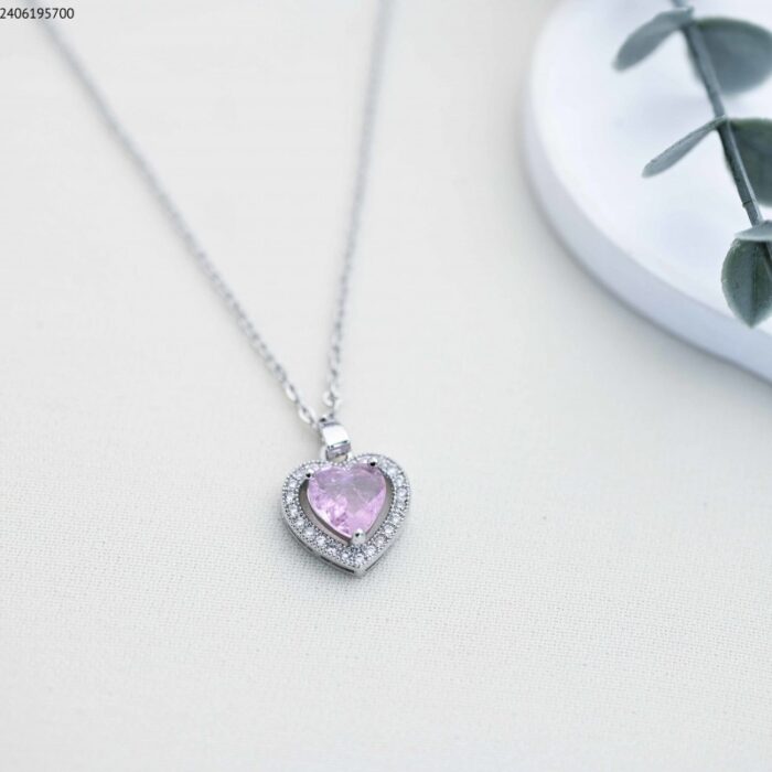 103385123_685ecd37b4cca سلسال قلب زركون (اللون: فضي وزهري ) - الصورة 1