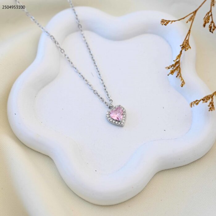 103385130_685ecd3f8263e سلسال قلب زركون زهري لون فضي - الصورة 1