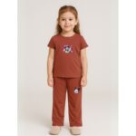 طقم بناتي قطعتين لون بني بنطلون + تيشيرت