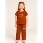 طقم بناتي قطعتين لون كرميدي بنطلون + تيشيرت