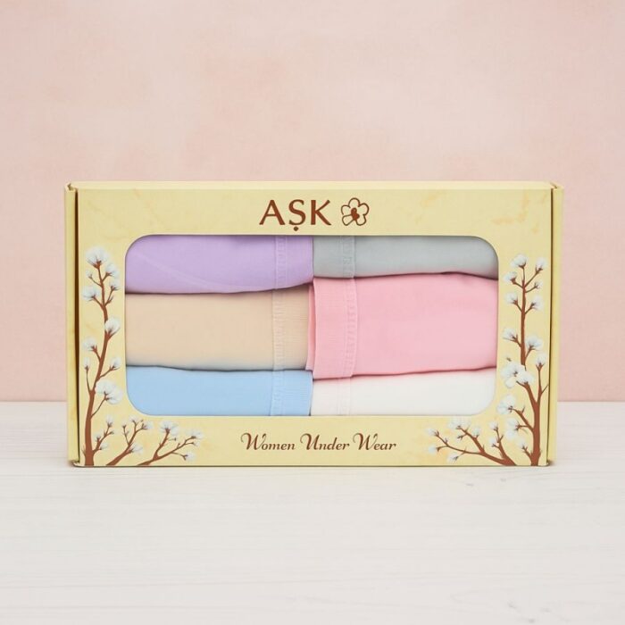 طقم داخلي مع فوطه بتصميم بريف من ASK (6 قطع) للنساء بألوان متعددة