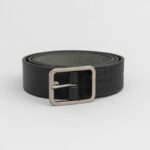 سير (حزام وسط) جلد طبيعي بنقشة للرجال لون أسود