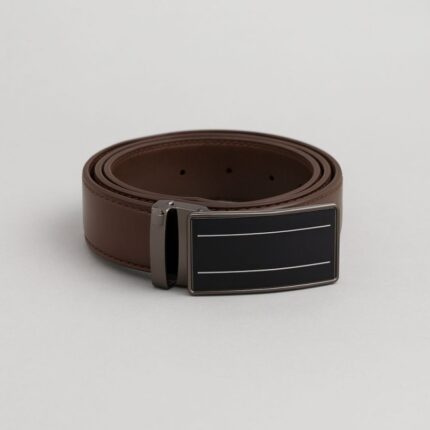 سير (حزام وسط) رسمي جلد طبيعي للرجال لون بني محروق