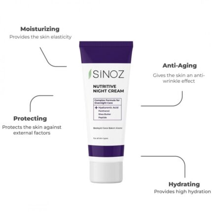 SINOZ NIGHT CREAM 50ml - كريم ليلي مضاد للتجاعيد بزبدة الشيا والبانثينول لجميع أنواع البشرة 50 مل