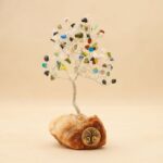 شجرة مصنوعة من الاسلاك المعدنية مع الحجر الكريم تورمالين مع قاعدة حجر طبيعي كريستالي ملحي طولها 20 سم