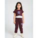 بيجامة بناتي 3 قطع لون خمري