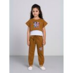 بيجامة بناتي 3 قطع لون بني