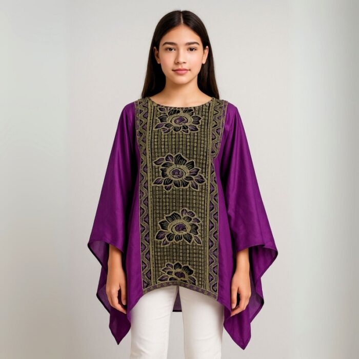 ⁦بلوزة ستاتية صناعة يدوية مطرزة بتصميم راقي لون بنفسجي⁩ - الصورة ⁦2⁩