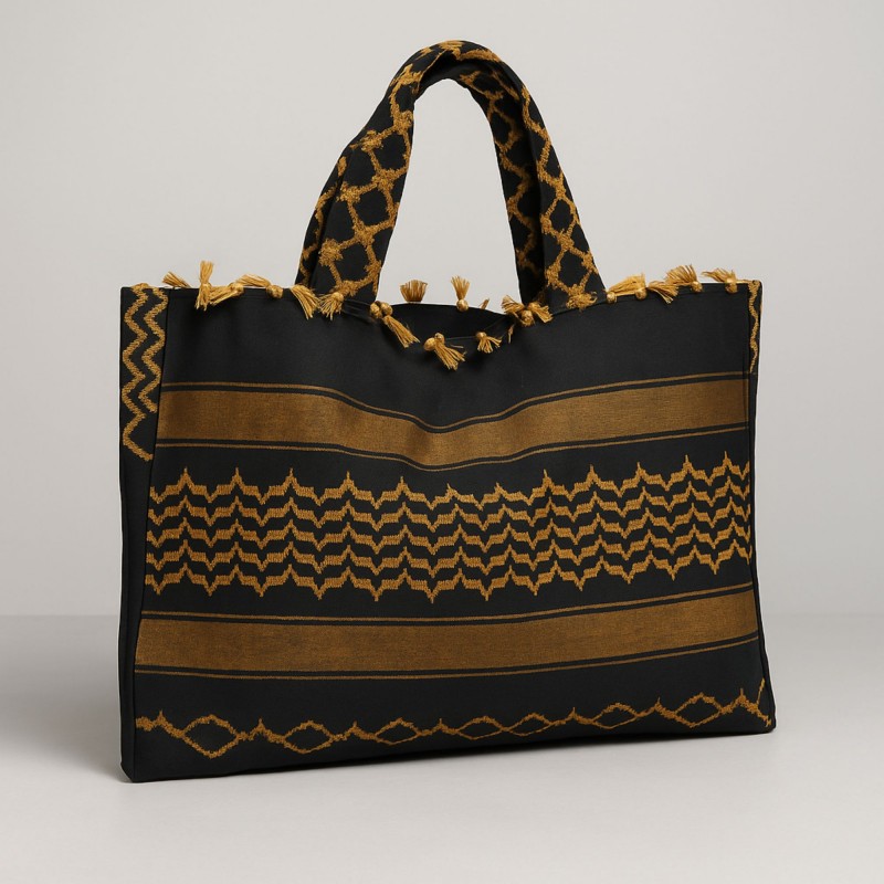 103385334_685ecf5a755c1 حقيبة ستاتية صناعة يدوية بتصميم كوفية لون أسود و أصفر - الصورة 1