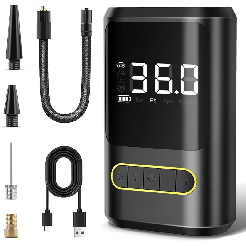 ⁦منفاخ عجلات السيارة والدراجة والكرات محمول وذكي ببطارية قابلة للشحن مع شاشة رقمية - Car Air Pump atj-8466⁩ - الصورة ⁦1⁩