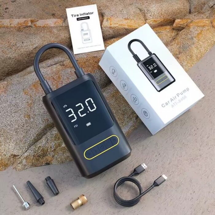 ⁦منفاخ عجلات السيارة والدراجة والكرات محمول وذكي ببطارية قابلة للشحن مع شاشة رقمية - Car Air Pump atj-8466⁩ - الصورة ⁦2⁩