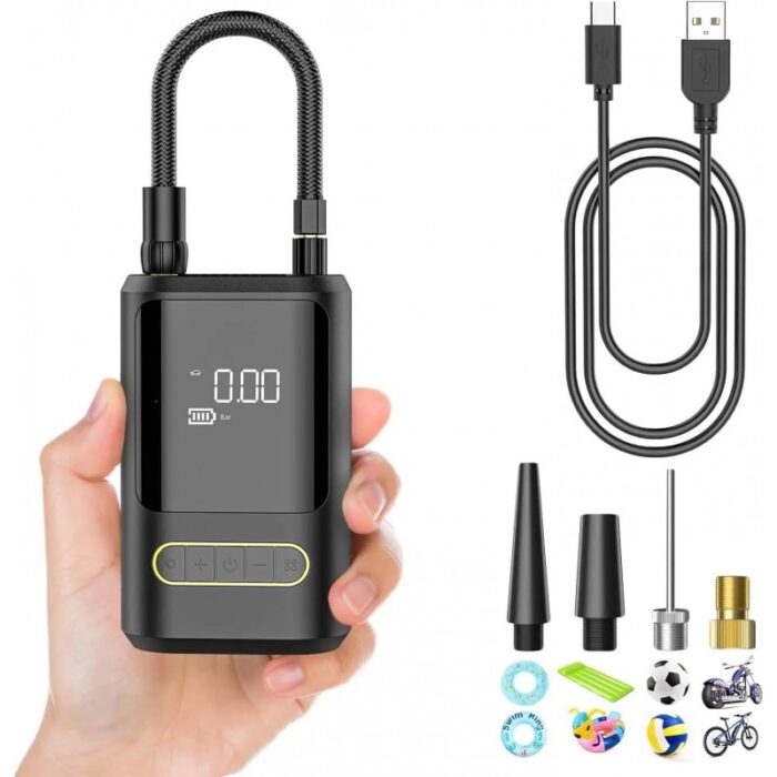 ⁦منفاخ عجلات السيارة والدراجة والكرات محمول وذكي ببطارية قابلة للشحن مع شاشة رقمية - Car Air Pump atj-8466⁩ - الصورة ⁦7⁩
