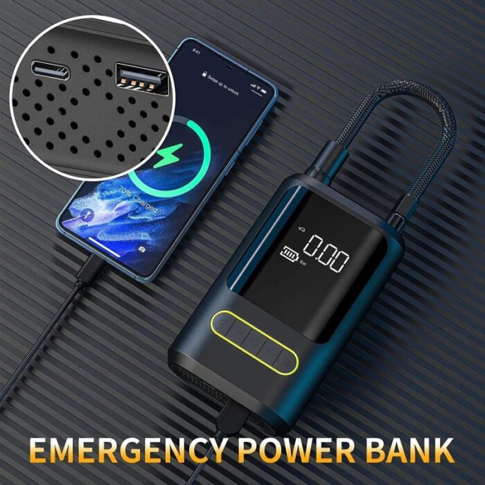 ⁦منفاخ عجلات السيارة والدراجة والكرات محمول وذكي ببطارية قابلة للشحن مع شاشة رقمية - Car Air Pump atj-8466⁩ - الصورة ⁦8⁩