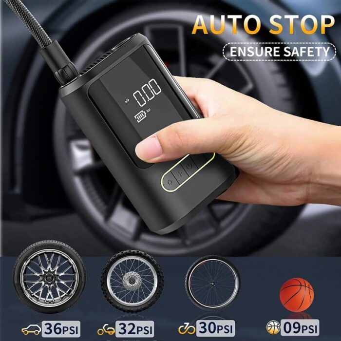 ⁦منفاخ عجلات السيارة والدراجة والكرات محمول وذكي ببطارية قابلة للشحن مع شاشة رقمية - Car Air Pump atj-8466⁩ - الصورة ⁦11⁩