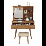 بيرو خشبي مع مرآة للفتيات مع مقعد خاص