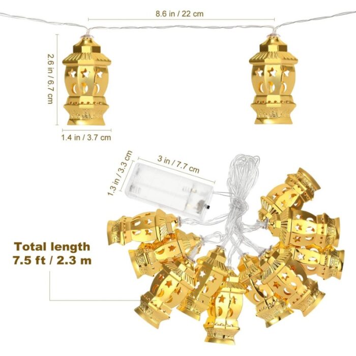 ⁦حبل زينة بتصميم فوانيس لون ذهبي يعمل بالبطارية طول 2 متر⁩ - الصورة ⁦4⁩