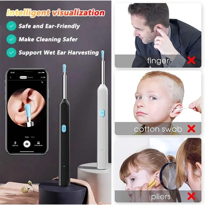 ⁦مزيل شمع الأذن اللاسلكي منظار الأذن مع إضاءة LED ذات كاميرا صغيرة مع عدة رؤوس -يعمل بالشحن ويمكن تنظيفه بالماء⁩ - الصورة ⁦3⁩