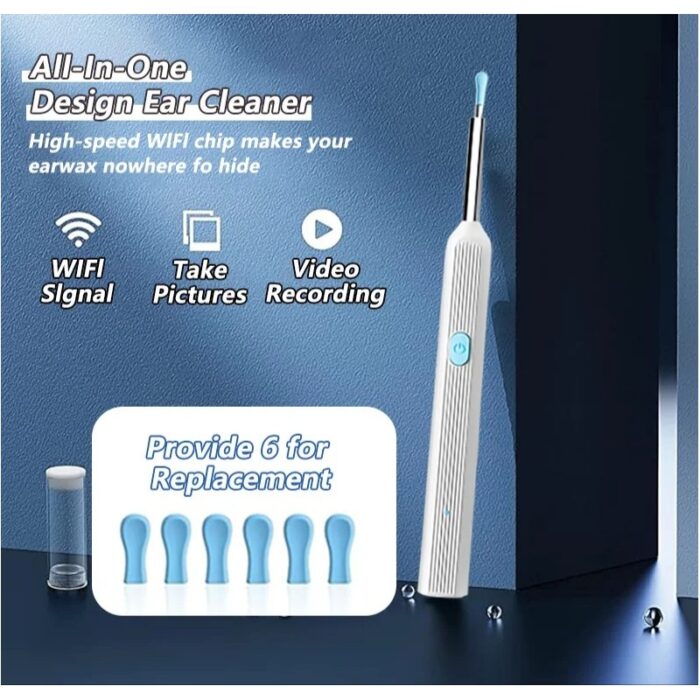 ⁦مزيل شمع الأذن اللاسلكي منظار الأذن مع إضاءة LED ذات كاميرا صغيرة مع عدة رؤوس -يعمل بالشحن ويمكن تنظيفه بالماء⁩ - الصورة ⁦5⁩