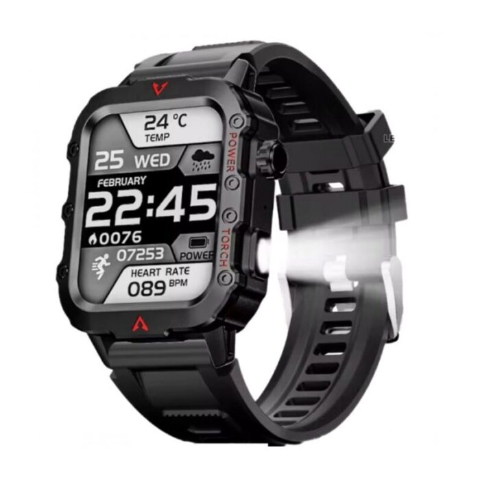 ⁦ساعة ذكية عسكرية للرجال بشاشة لمس 1.7 إنش - مزودة بكشاف- مثالية للمكالمات وتتبع اللياقة والتمارين الرياضية وضغط الدم⁩ - الصورة ⁦2⁩