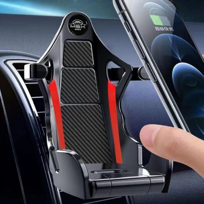 ⁦حامل جوال على مكيف السيارة ثابتة جدا بتصميم مميز يحاكي مقعد السيارة السبورت لون أسود وأحمر⁩ - الصورة ⁦2⁩