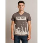 بلوزة شبابية تي شيرت قبه vلون سكني غامق