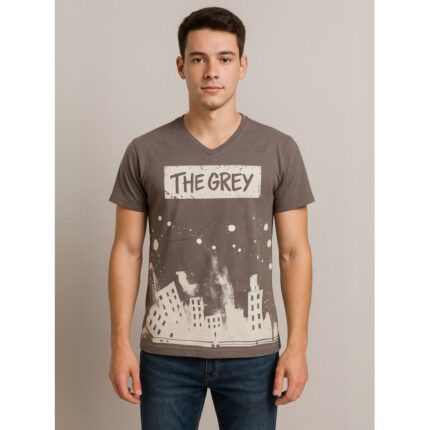 بلوزة شبابية تي شيرت قبه vلون سكني غامق