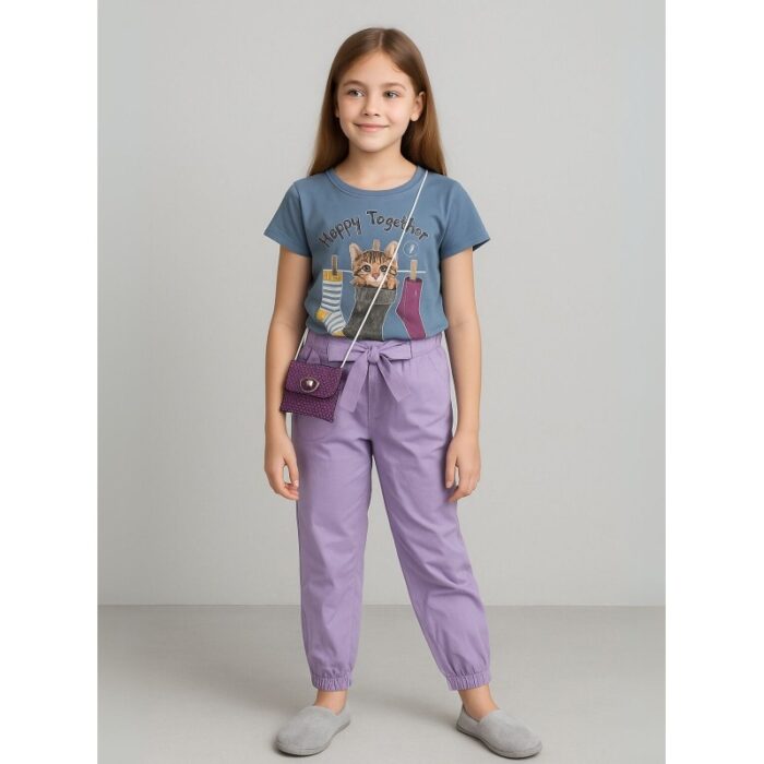 103384940_686665f1335a7 طقم بنطلون وتيشيرت للأطفال لون أزرق و بنفسجي - الصورة 1
