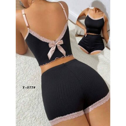 بيجامة للنساء قطعتين لون أسود