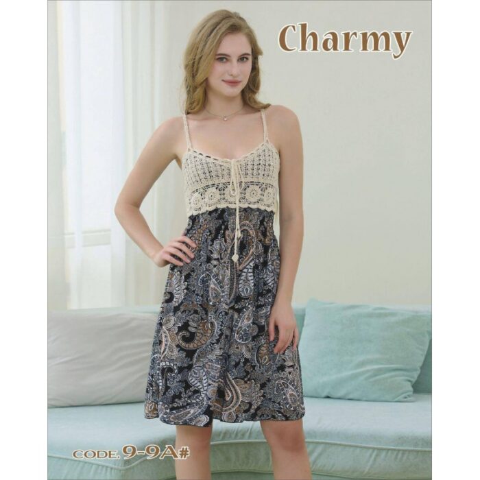 103385450_68635994d9767 فستان بيتي للنساء قصير لون كحلي وبيج - الصورة 1