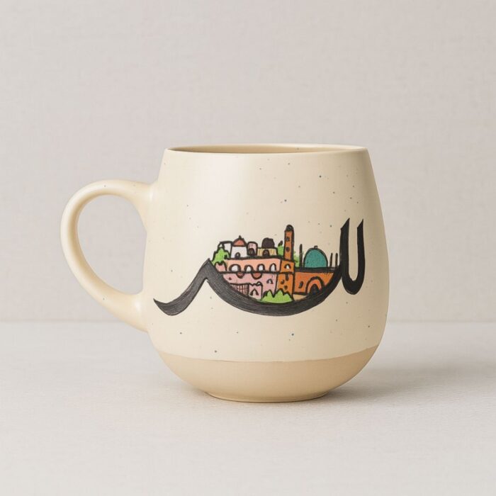 103385467_686359abd4885 مج بتصميم تراثي اللد حجم 250 مل لون بيج ( رسم يدوي ) - الصورة 1