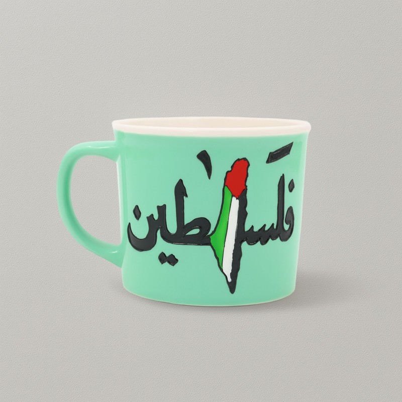 103385470_686359af2914f مج بتصميم خارطة فلسطين حجم 250 مل لون أخضر ( رسم يدوي ) - الصورة 1