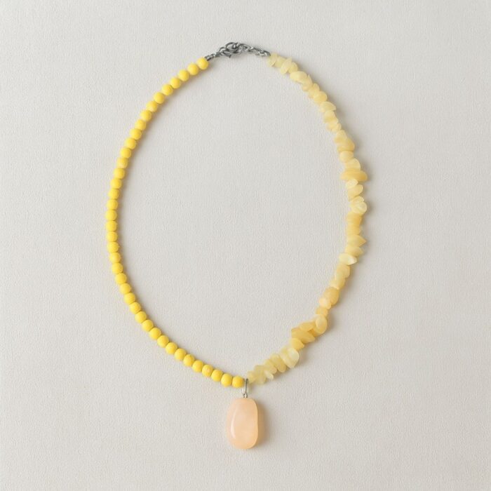 ⁦سنسال ميكس حجر الفيروز الأصفر مع حجر العقيق الطبيعي ( صناعة يدوية )⁩ - الصورة ⁦2⁩