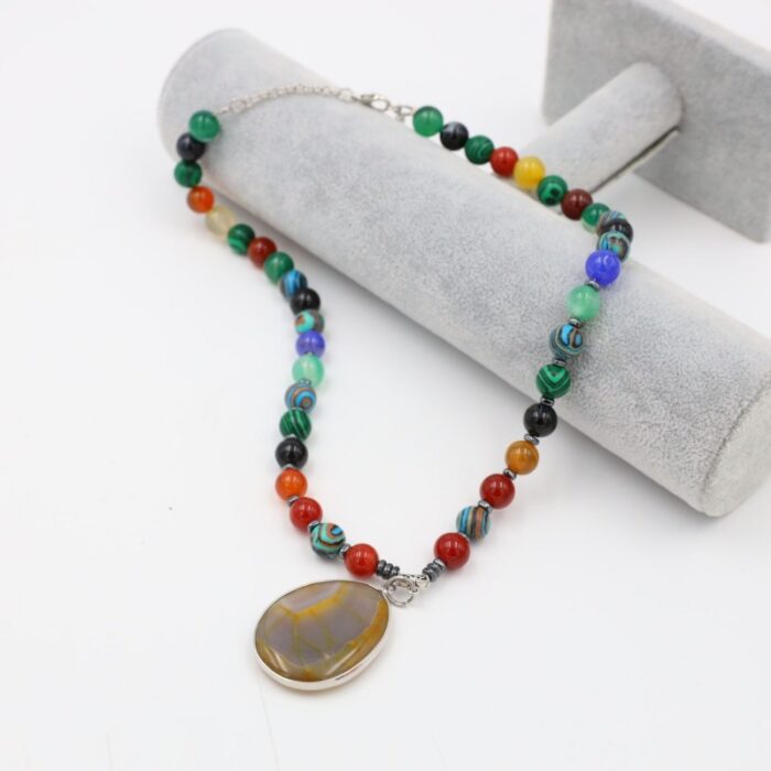 ⁦سنسال حجر العقيق مع حجر الملكيت ( صناعة يدوية )⁩ - الصورة ⁦3⁩