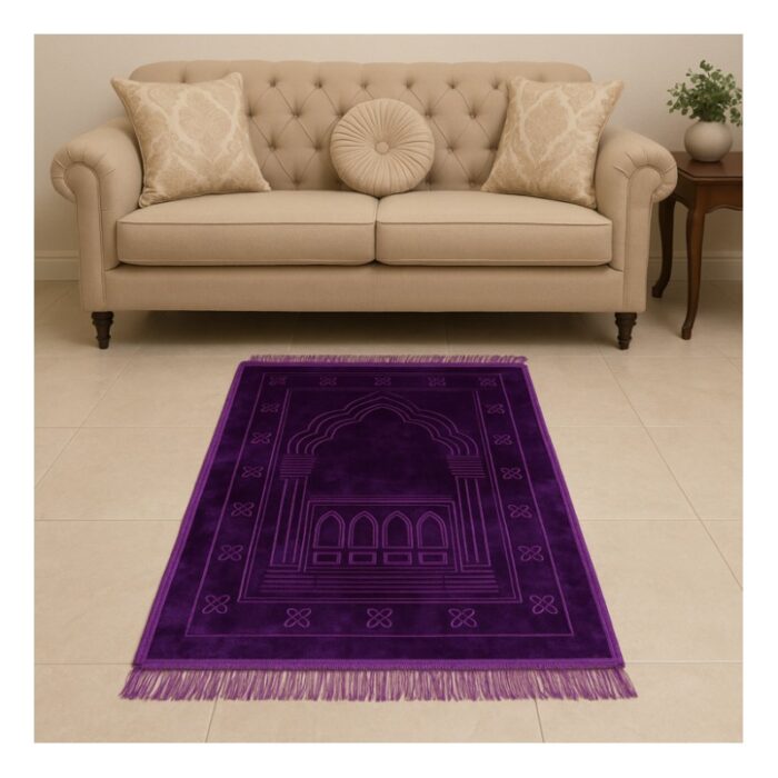 ⁦سجادة صلاة مخمل ثقيلة 120 * 80 سم لون بنفسجي⁩ - الصورة ⁦2⁩
