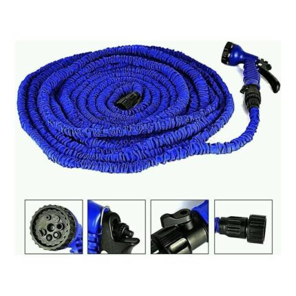 Expandable Five Meters Water Hose 30m-خرطوم ماء قابل للتمدد مزود بفوهة ضخ الماء، لون ازرق
