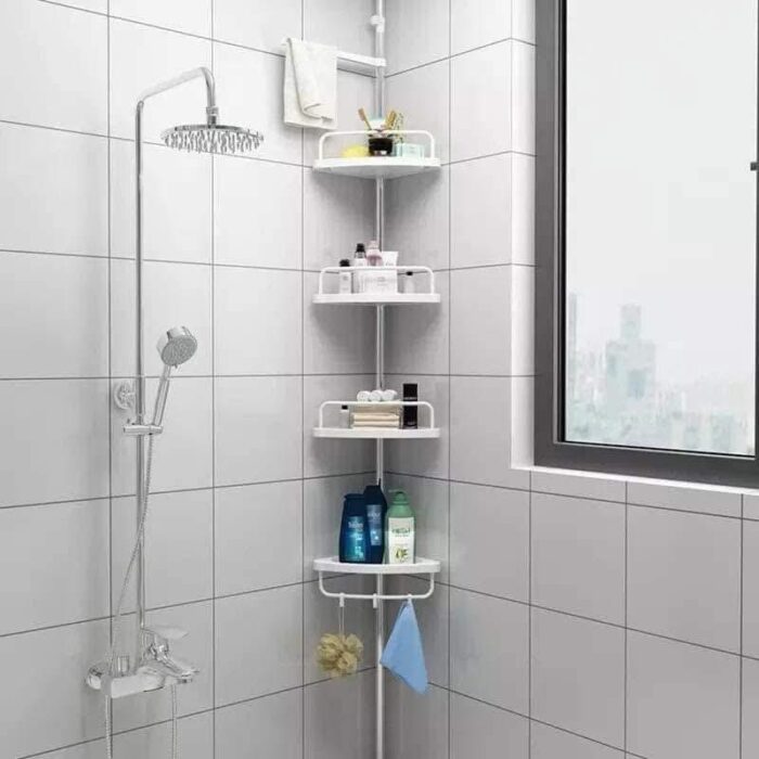 ⁦Adjustable Multi Home Corner Shelf Organizer-زاوية حمام ستانلس مع 4 رفوف بلاستيك⁩ - الصورة ⁦3⁩