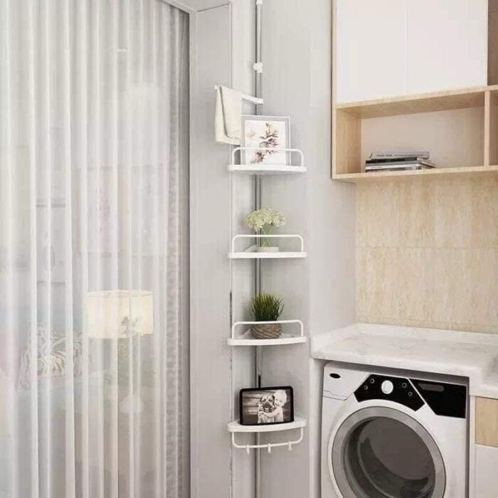 ⁦Adjustable Multi Home Corner Shelf Organizer-زاوية حمام ستانلس مع 4 رفوف بلاستيك⁩ - الصورة ⁦4⁩