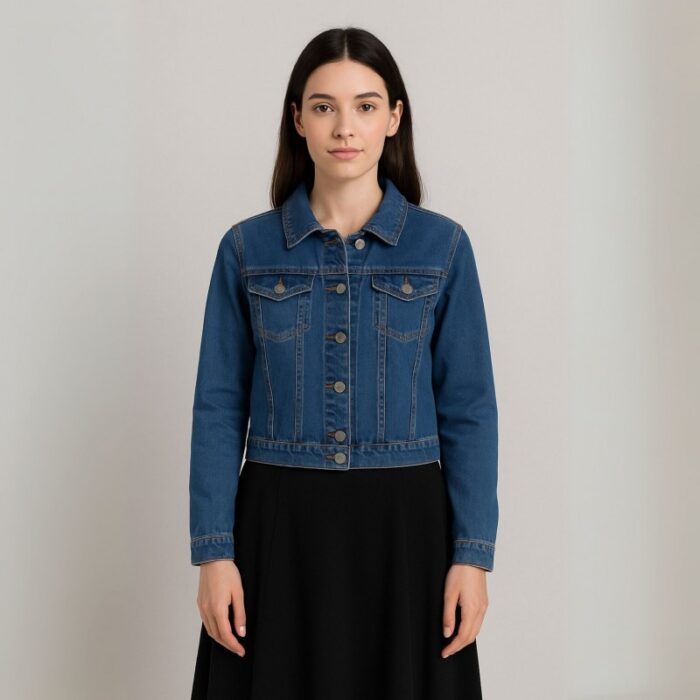 ⁦جاكيت لون أزرق فاتح تطريز من الخلف أحمر مع إضافة ليرات ذهبية⁩ - الصورة ⁦2⁩