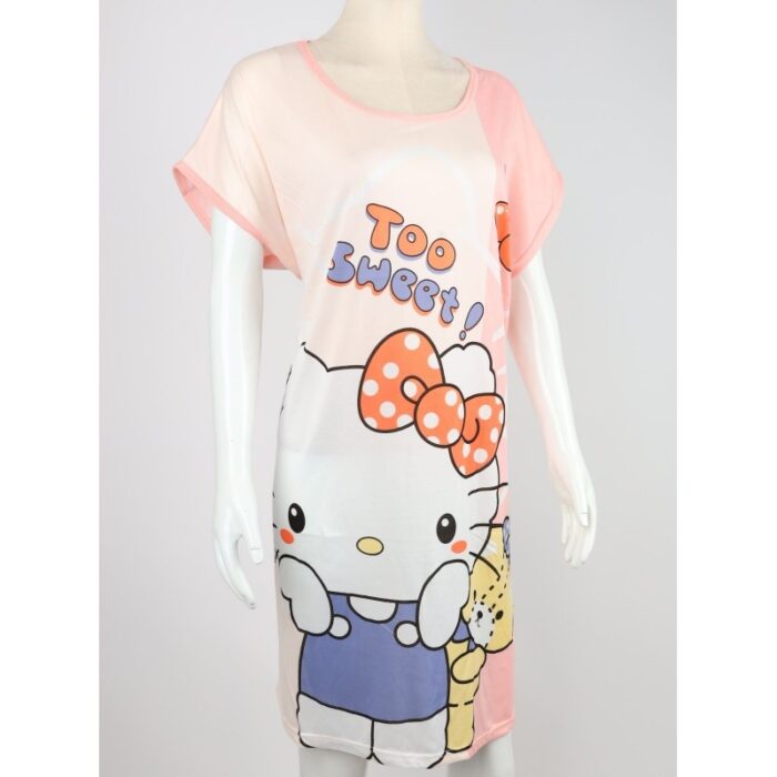 ⁦قميص نوم لون زهري بتصميم قط⁩ - الصورة ⁦2⁩