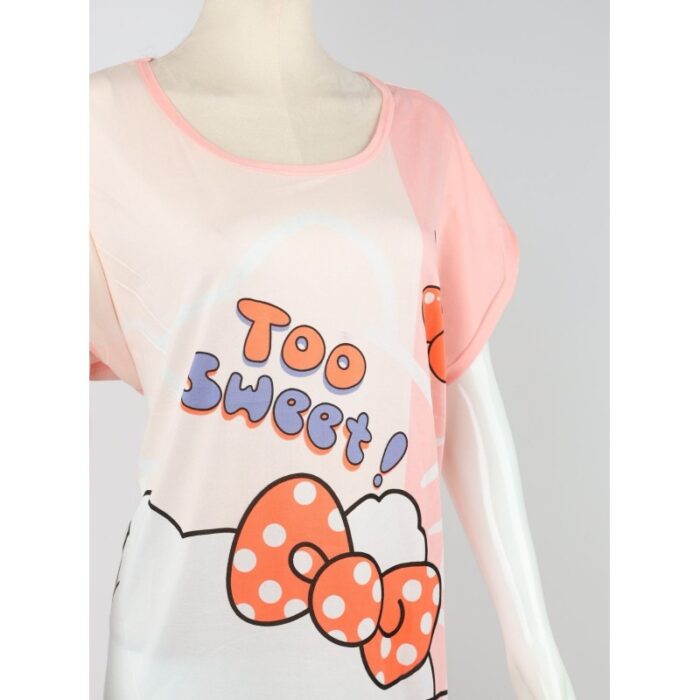 ⁦قميص نوم لون زهري بتصميم قط⁩ - الصورة ⁦3⁩