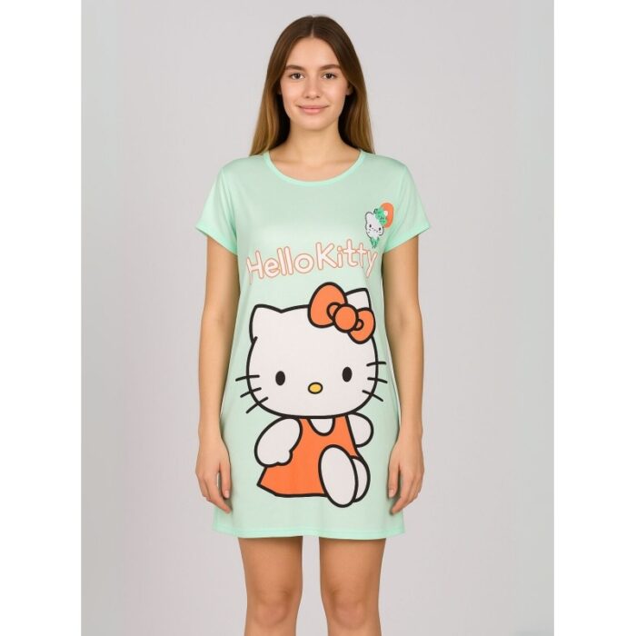 ⁦قميص نوم لون أخضر بتصميم قط⁩ - الصورة ⁦2⁩