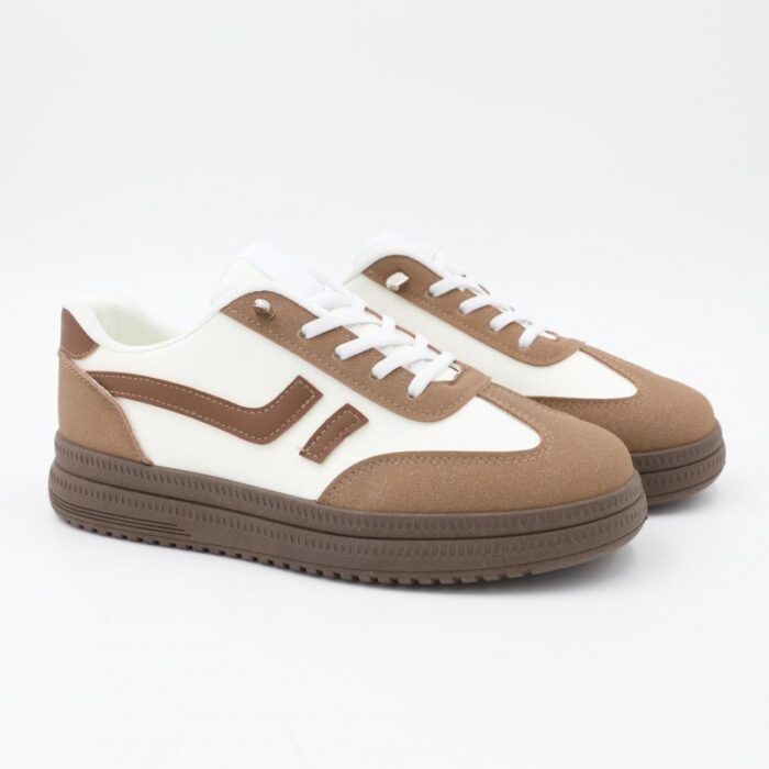 ⁦بوت جلد رياضي للنساء لون أبيض وبني⁩ - الصورة ⁦6⁩