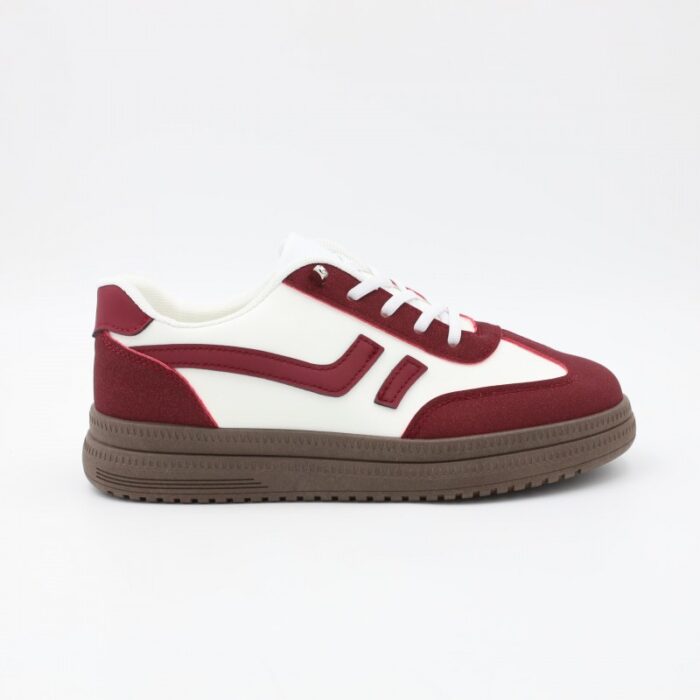 ⁦بوت جلد رياضي للنساء لون أبيض وعنابي⁩ - الصورة ⁦4⁩