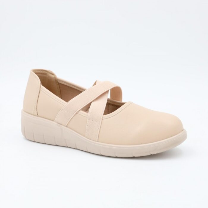 ⁦كندرة ستاتي جلد بحزام مطاطي للنساء لون بيج⁩ - الصورة ⁦2⁩