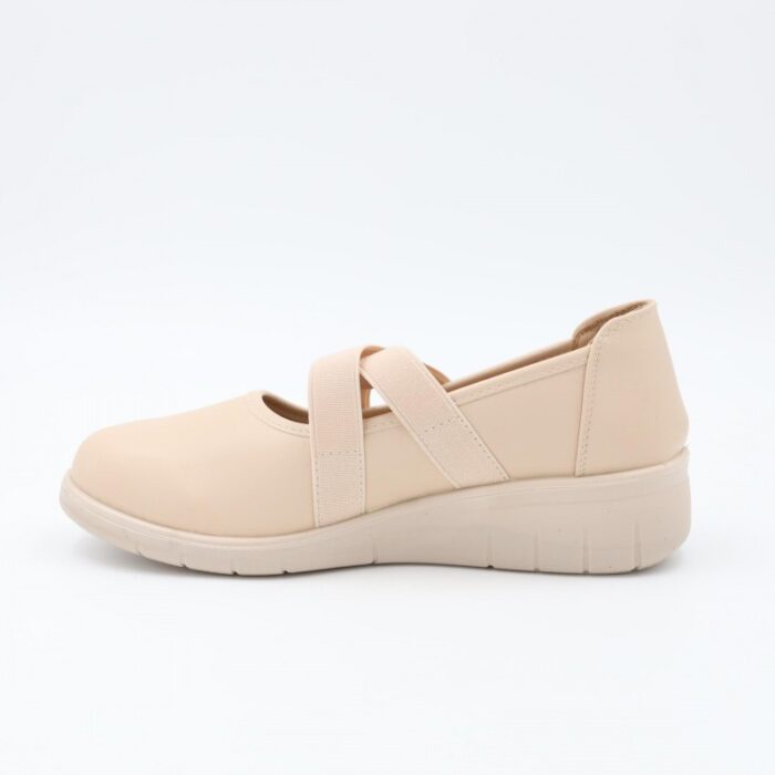 ⁦كندرة ستاتي جلد بحزام مطاطي للنساء لون بيج⁩ - الصورة ⁦4⁩