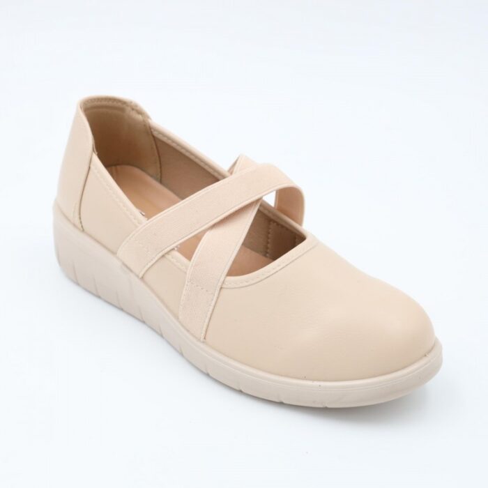 ⁦كندرة ستاتي جلد بحزام مطاطي للنساء لون بيج⁩ - الصورة ⁦6⁩