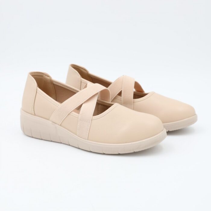 ⁦كندرة ستاتي جلد بحزام مطاطي للنساء لون بيج⁩ - الصورة ⁦7⁩