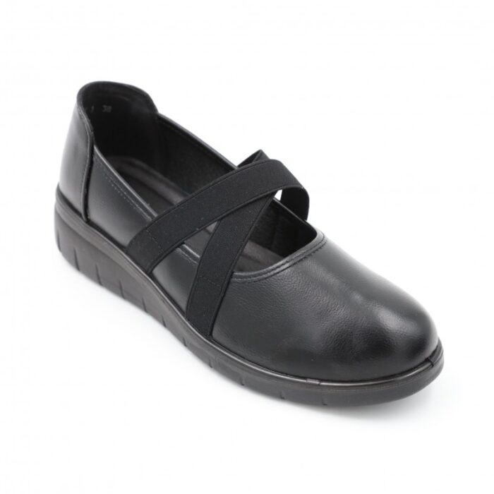 ⁦كندرة ستاتي جلد بحزام مطاطي للنساء لون أسود⁩ - الصورة ⁦2⁩