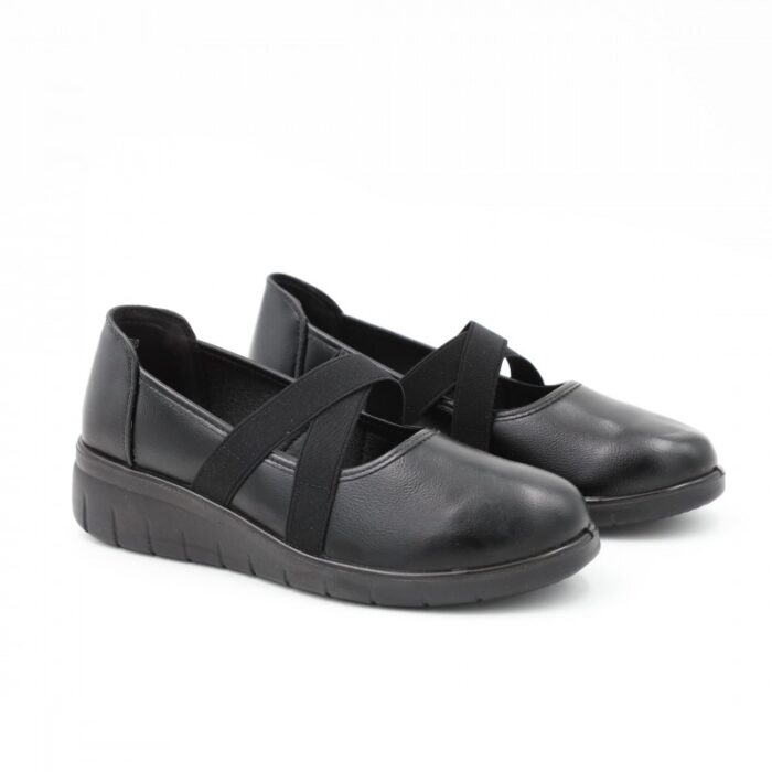 ⁦كندرة ستاتي جلد بحزام مطاطي للنساء لون أسود⁩ - الصورة ⁦3⁩