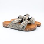 شبشب ستاتي مزخرف للنساء لون فضي وبيج